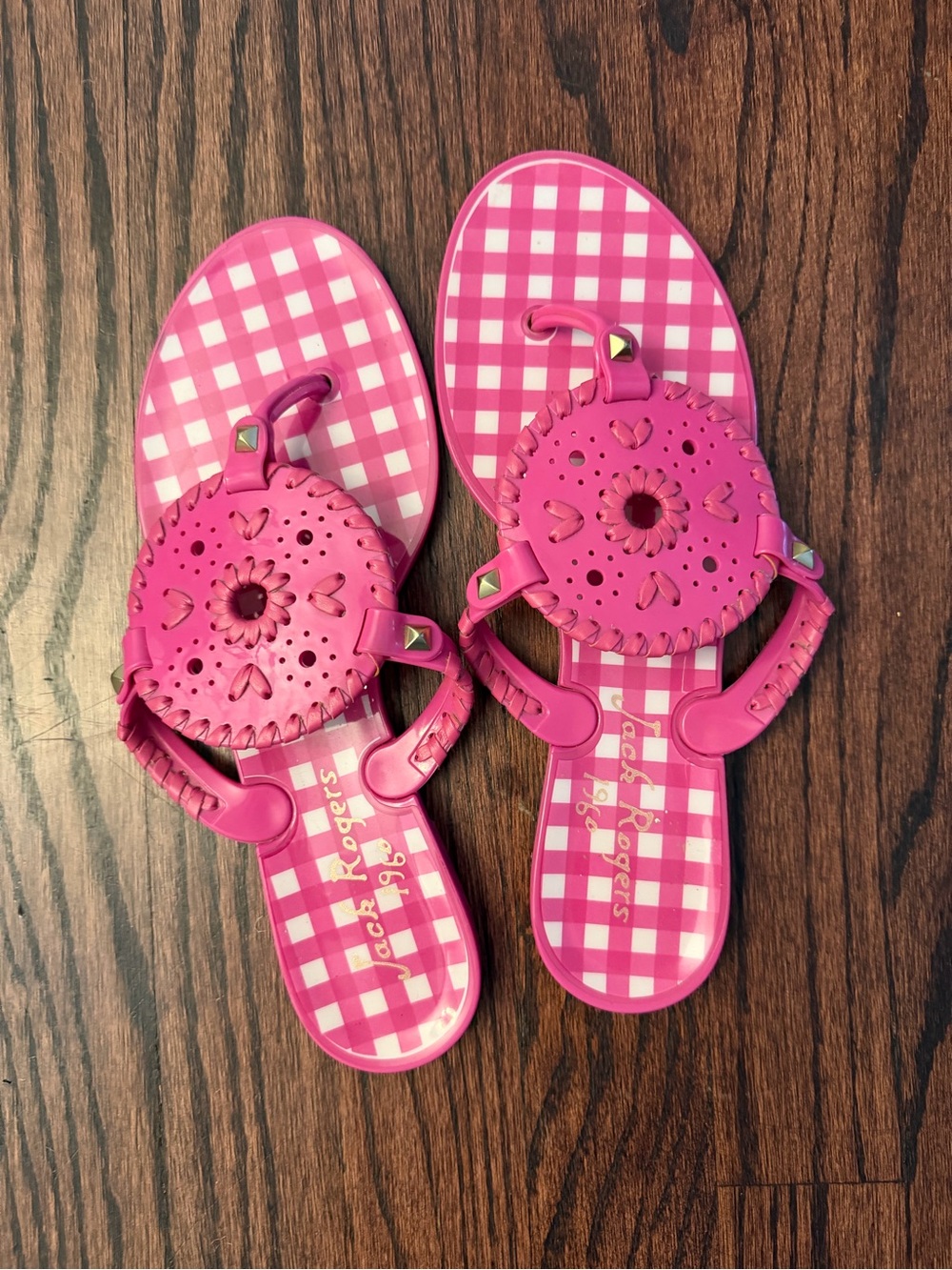 Jack Rogers Kids Hot Pink Gingham Medallion Sandals